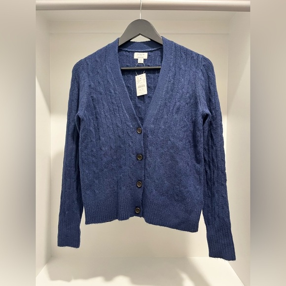 J. Crew Cable-knit cardigan sweater extra-soft yarn in antique navy NEW - Picture 4 of 9